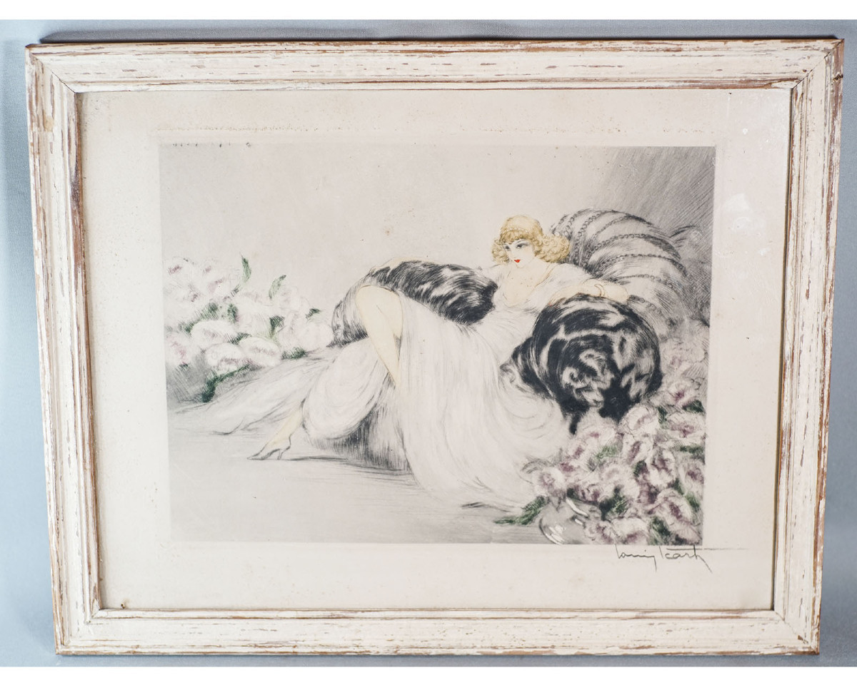 Louis ICART, "LA DAME SUR CANAPÉ"