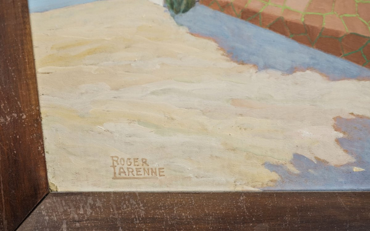 Roger Tarenne, Art Deco With Greyhounds, Oil On Panel-photo-1