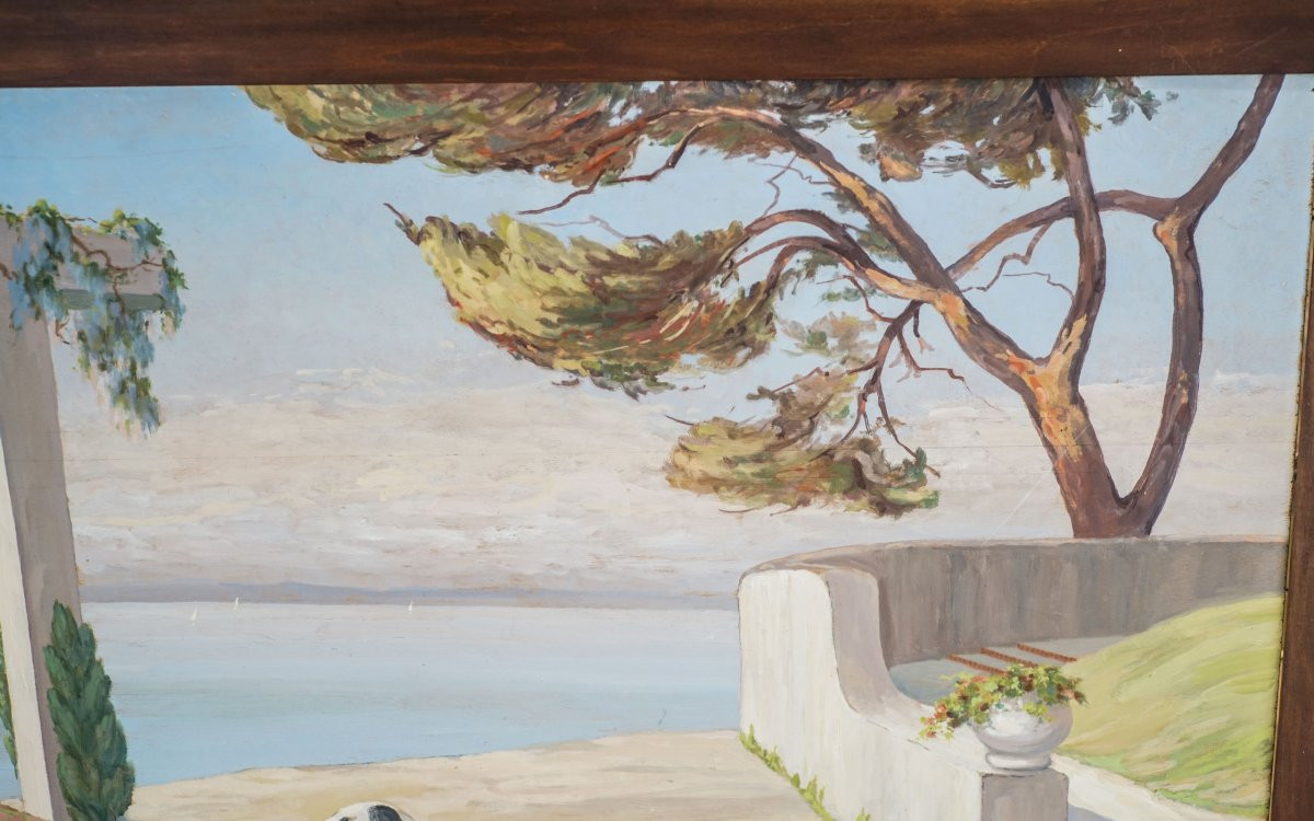 Roger Tarenne, Art Deco With Greyhounds, Oil On Panel-photo-3