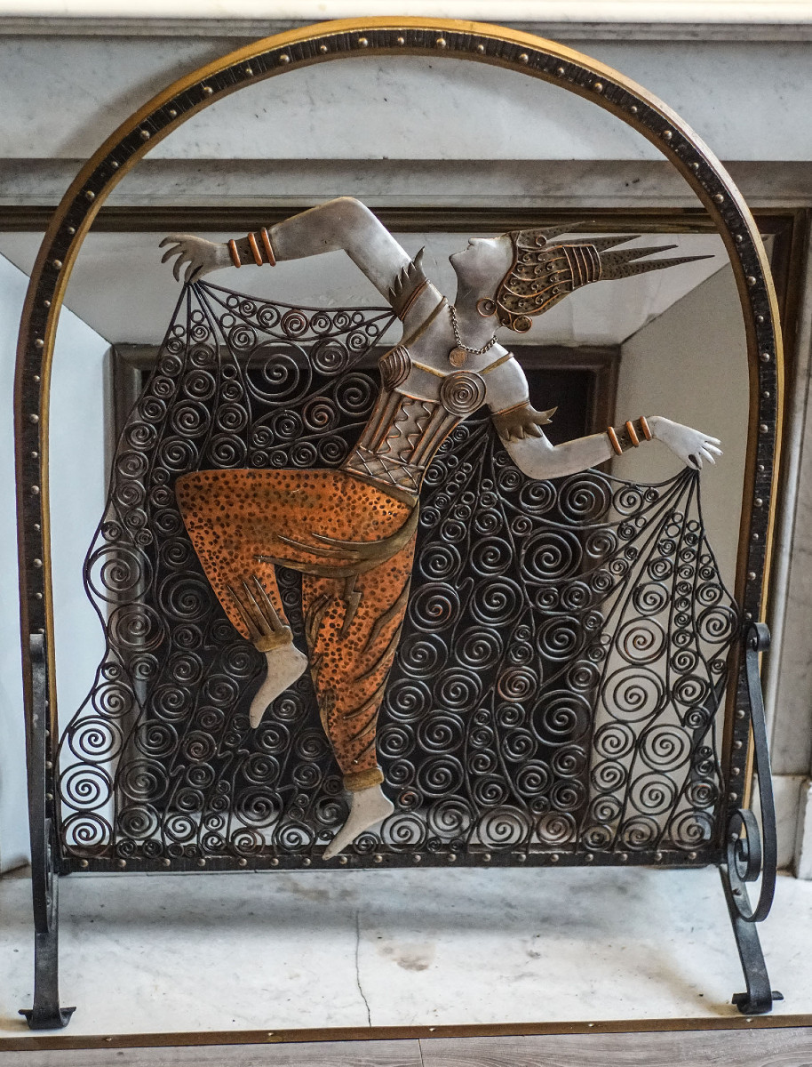 Paravent fer forgé, danseuse art déco