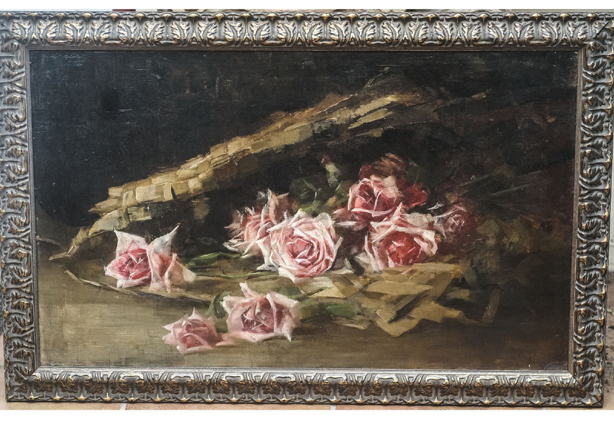 école Française XIXème, "jeté De Roses", H.s.t.