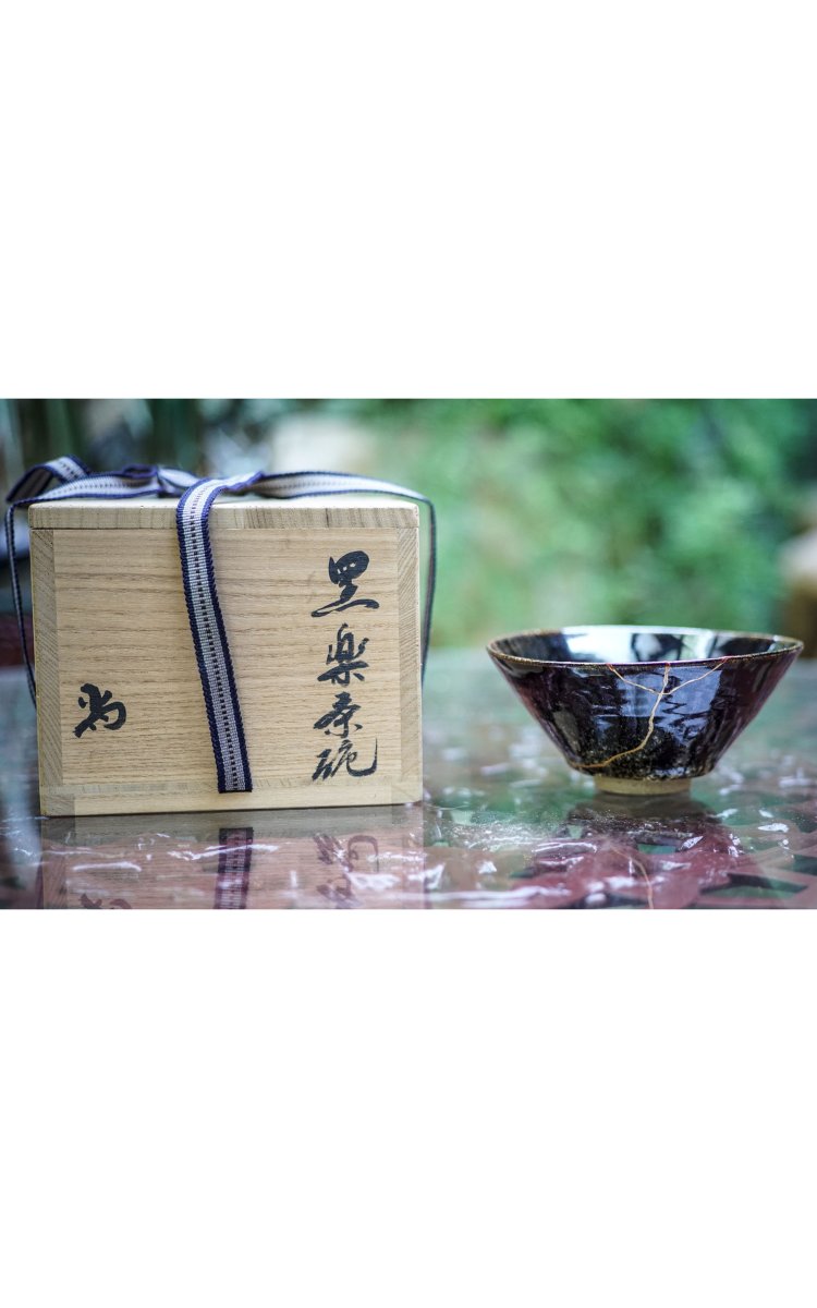 Bol cérémonie du Thé - Chawan noir Kintsugi-photo-4