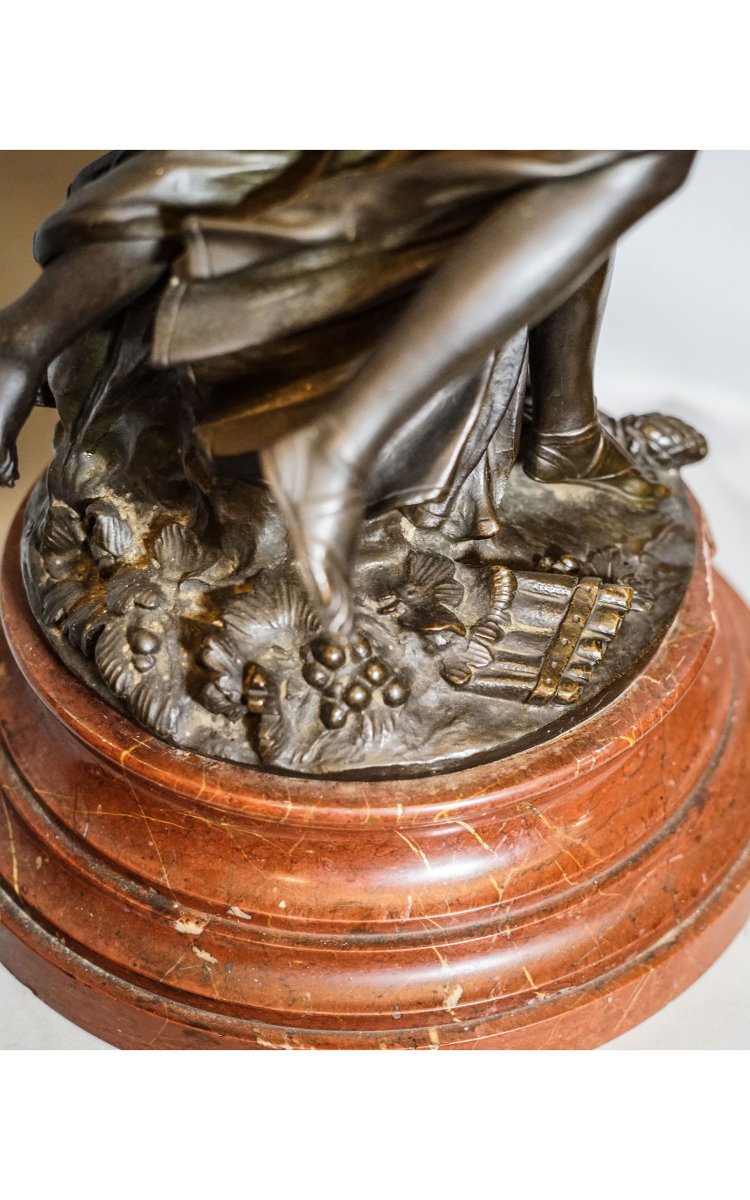 CLODION (1738-1814) d'après, "Bacchantes au tambourin et grappe de raisin" bronze-photo-4