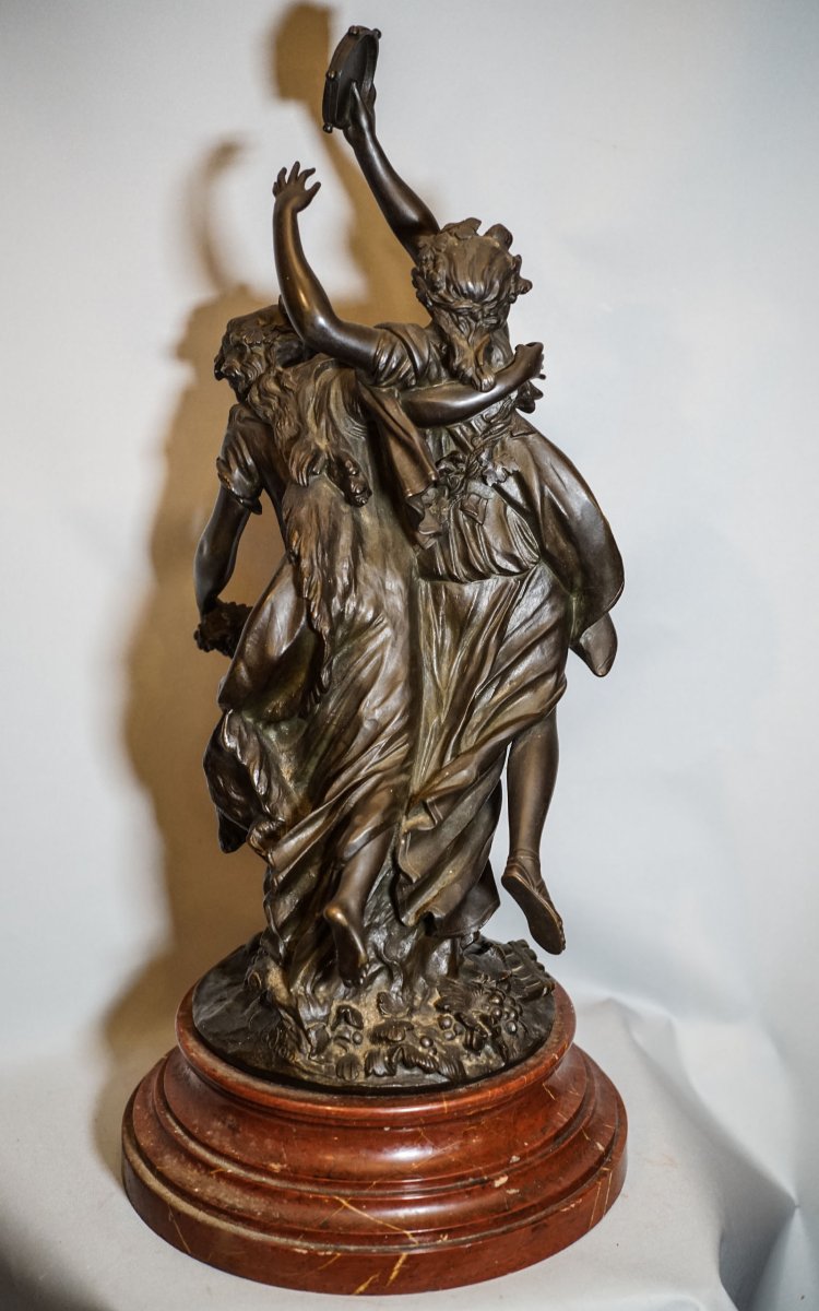 CLODION (1738-1814) d'après, "Bacchantes au tambourin et grappe de raisin" bronze-photo-2