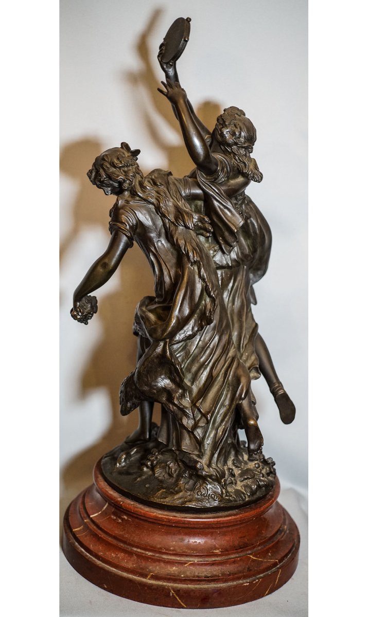 CLODION (1738-1814) d'après, "Bacchantes au tambourin et grappe de raisin" bronze-photo-4