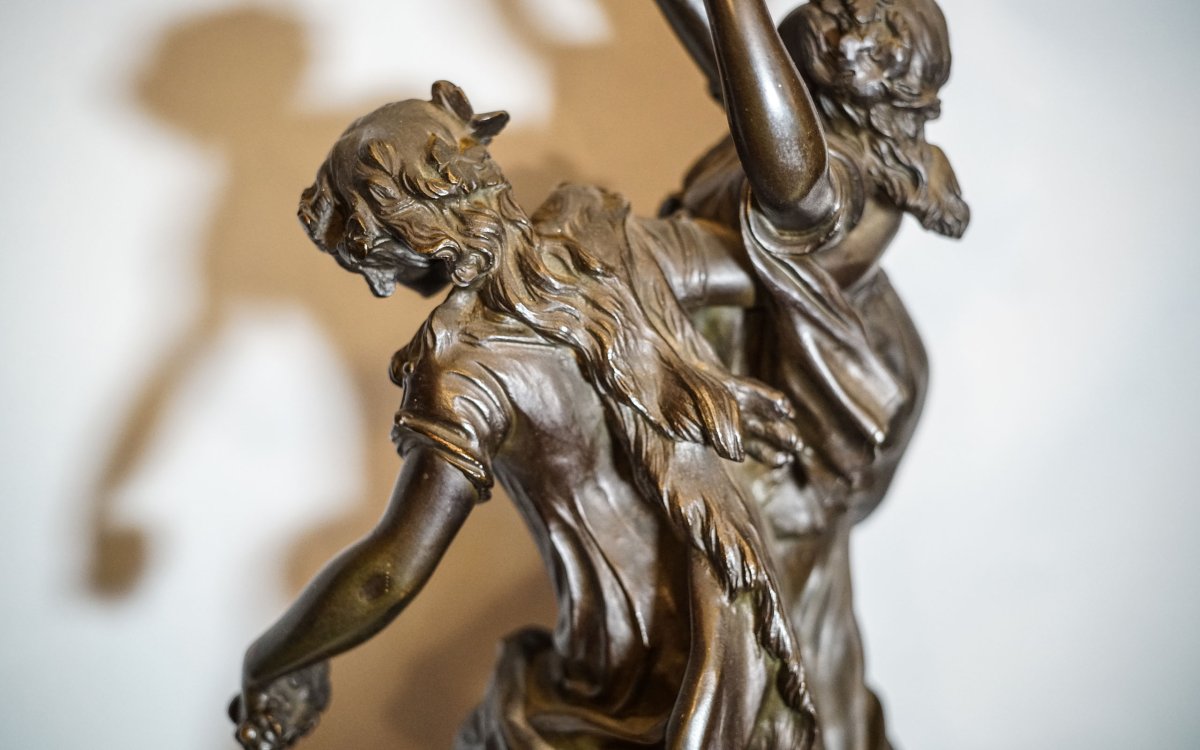 CLODION (1738-1814) d'après, "Bacchantes au tambourin et grappe de raisin" bronze-photo-5