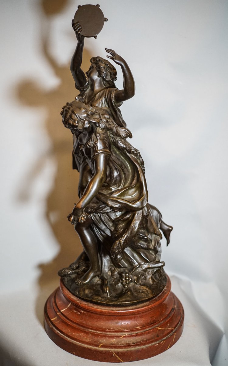 CLODION (1738-1814) d'après, "Bacchantes au tambourin et grappe de raisin" bronze-photo-6