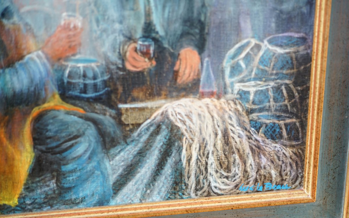 LE BEAU Luc, Pêcheurs en pause, Huile sur toile-photo-2