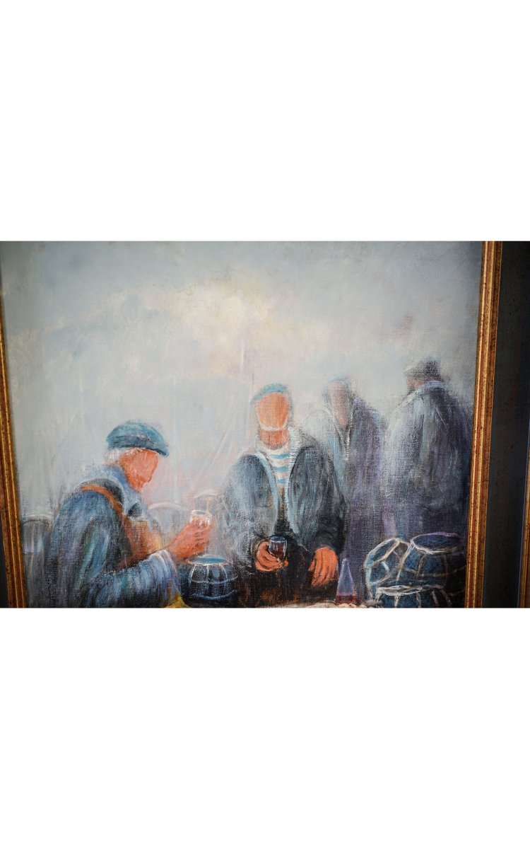 LE BEAU Luc, Pêcheurs en pause, Huile sur toile-photo-3