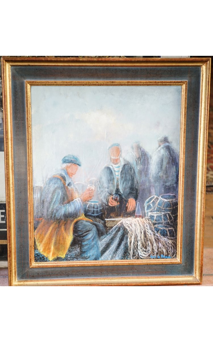 LE BEAU Luc, Pêcheurs en pause, Huile sur toile