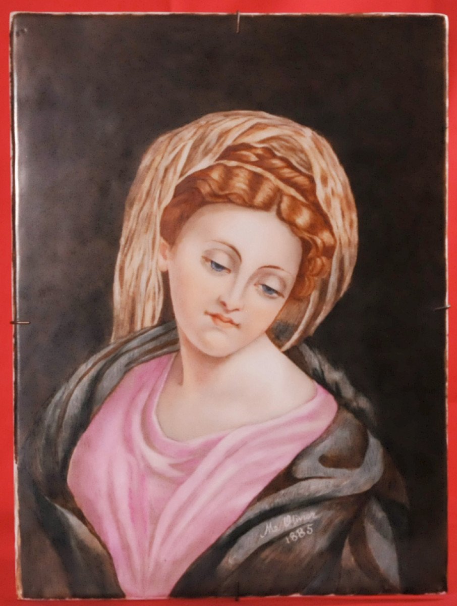 Woman Enamelled Ceramic Plate M. Olivier