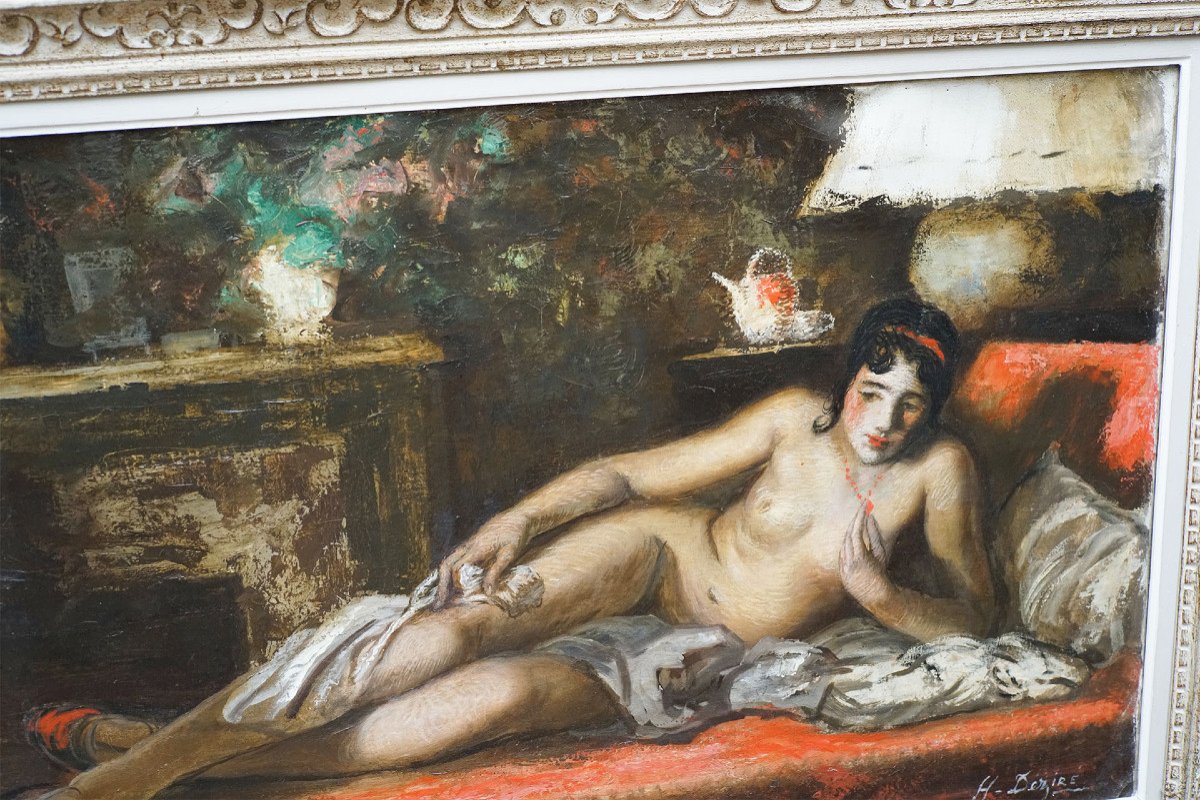 Henri DÉZIRÉ, 1878-1965, "Nu allongé" , importante huile sur toile.-photo-2
