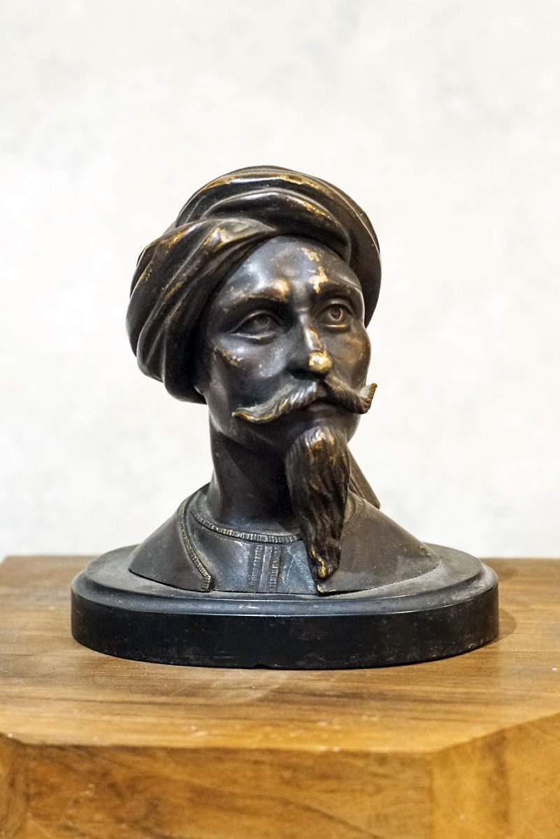 Bronze Orientalist Head Inkwell