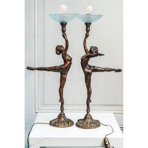 PAIRE LAMPES FEMMES NUES ART DÉCO