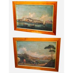 Bay Of Naples, 19th, Anonymous, Pair Of Oils On Canvas 