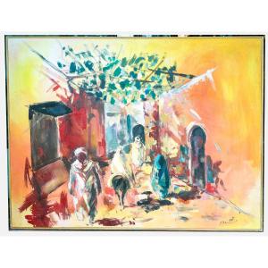 Mohamed DOUAH, "Souk", huile sur toile