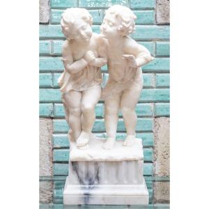 Couple Children Alabaster Marble