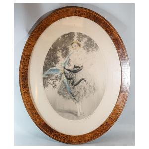 Georges GRELLET, FILLE AU PERROQUET, Estampe