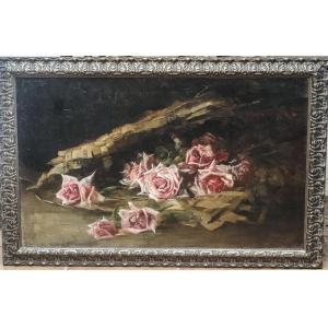 école Française XIXème, "jeté De Roses", H.s.t.