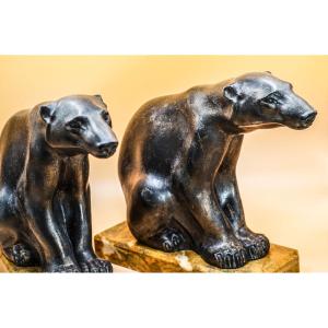 M. Font, Art Deco Polar Bear Bookends