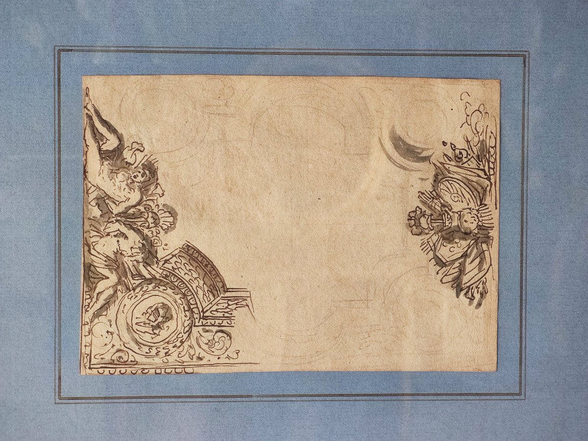 Projet De Plafond, Dessin Original Par Jean Lepautre (attribué à), XVIIème-photo-3