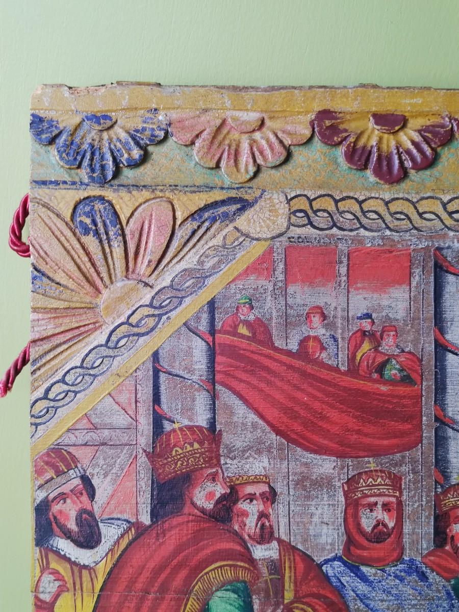 Panneau Sculpté Et Peint, Couronnement De Louis De Bavière (Rome, 1328), Art Populaire, XIXème-photo-4