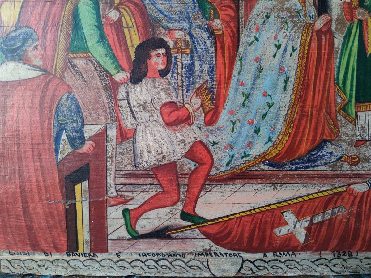 Panneau Sculpté Et Peint, Couronnement De Louis De Bavière (Rome, 1328), Art Populaire, XIXème-photo-2