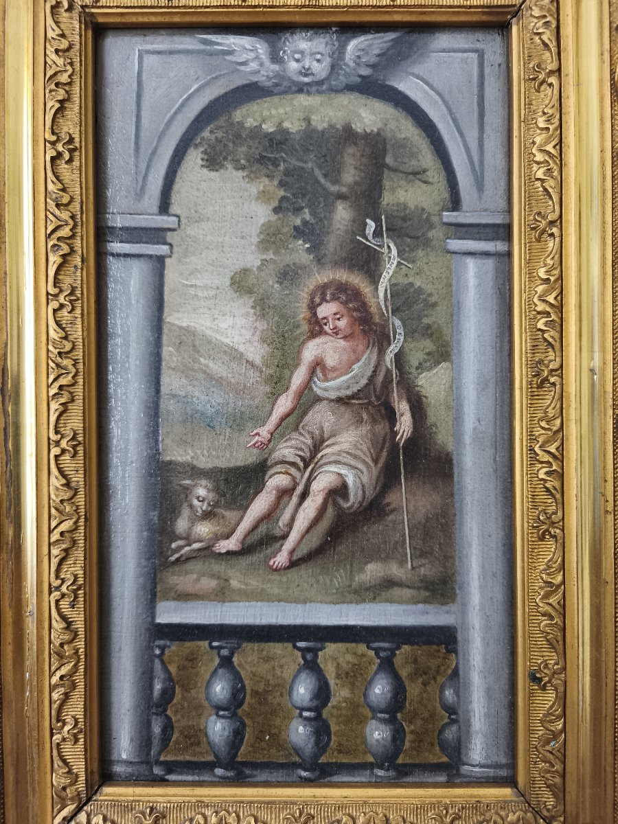 Oil On Panel Depicting Saint John The Baptist, 17th Century French School-photo-3