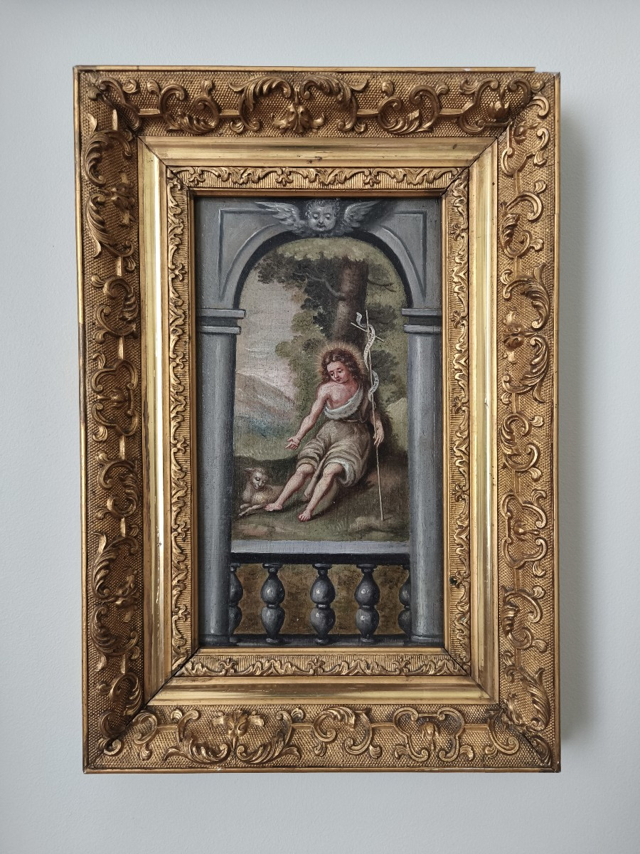 Oil On Panel Depicting Saint John The Baptist, 17th Century French School