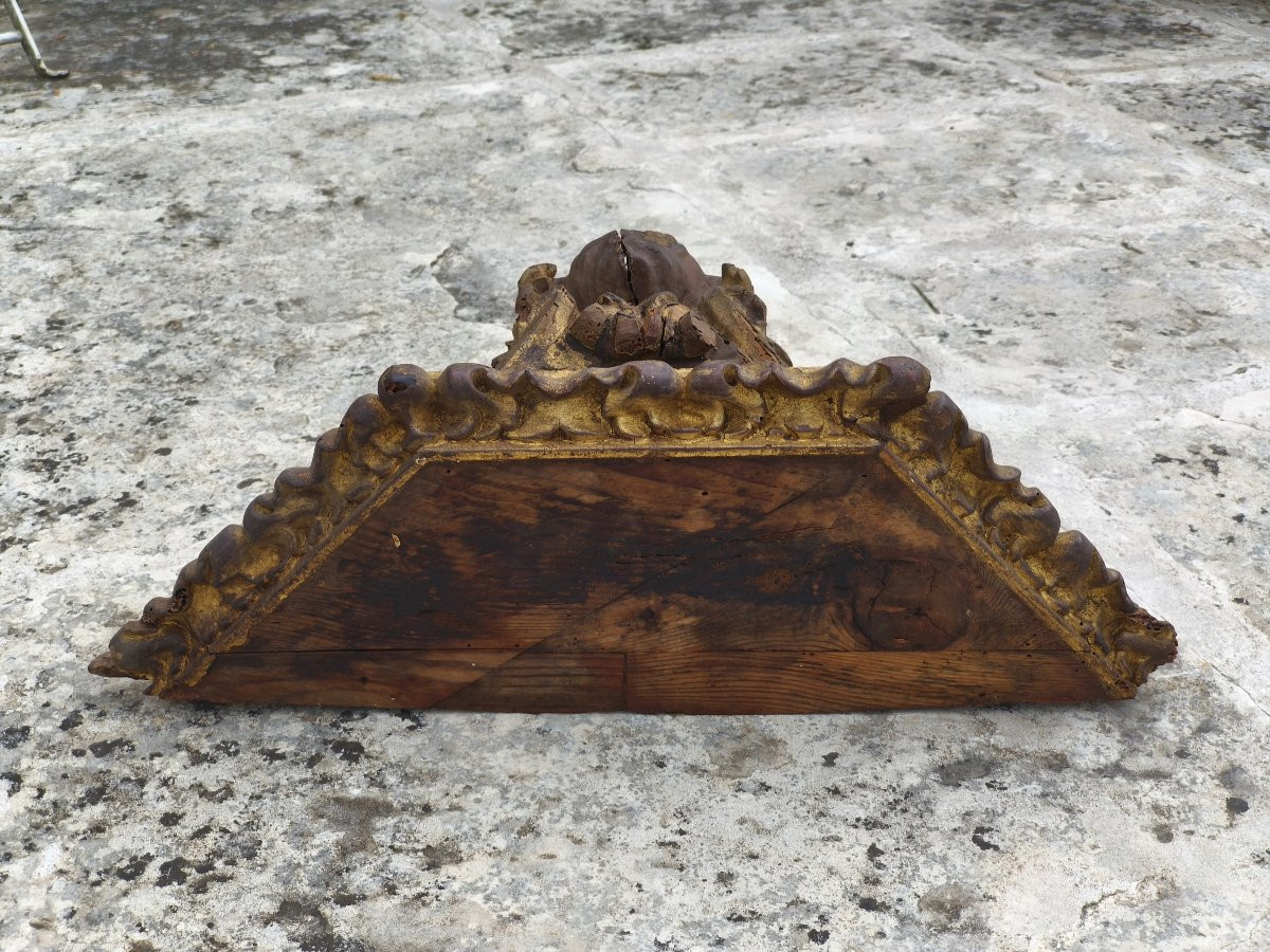 Large Giltwood Wall-mounted Console, With A Carved And Polychrome Wooden Cherub’s Head, 17th C-photo-2