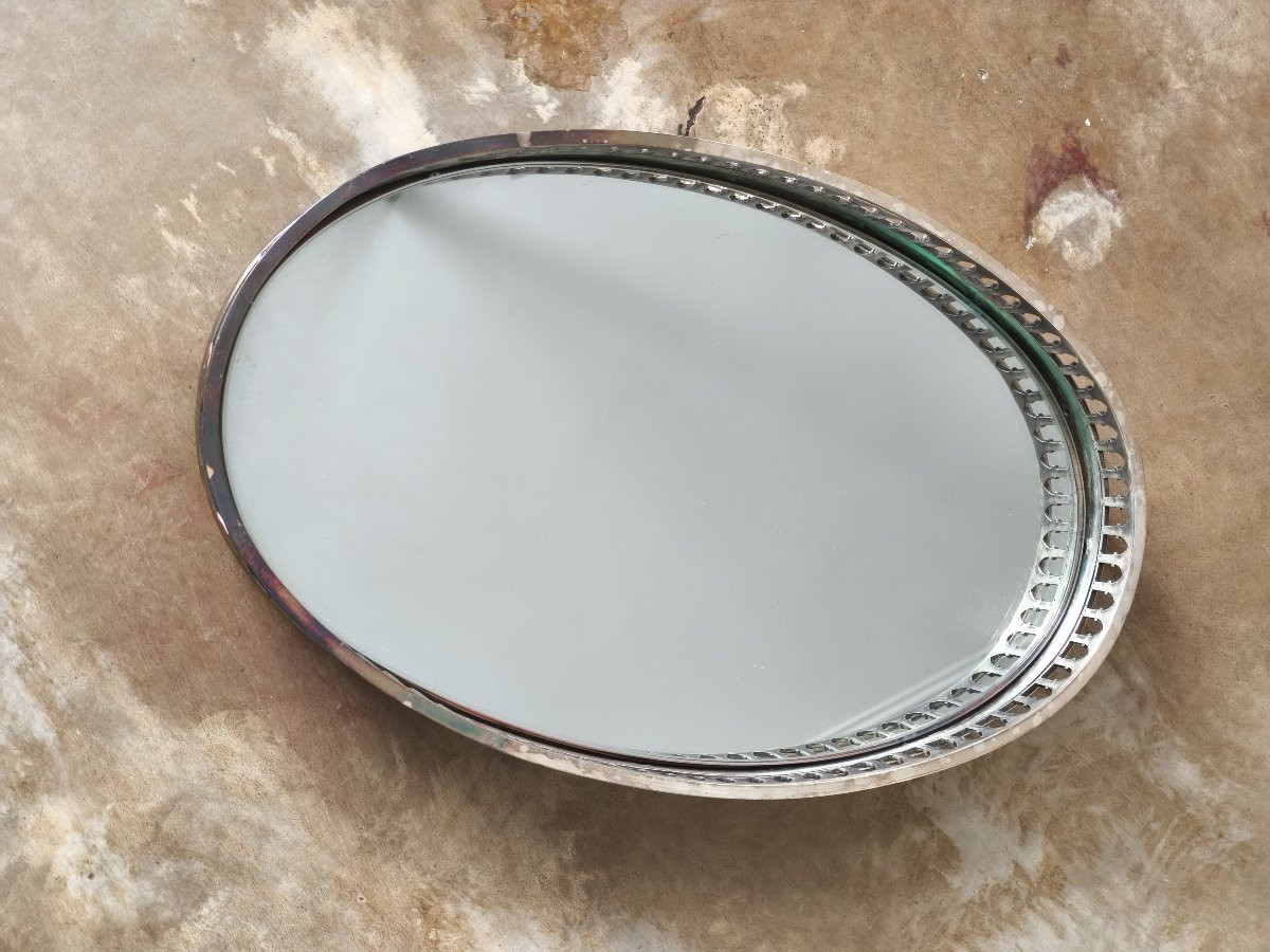 Louis XVI Style Oval Table Centrepiece In Silver Metal, 19th Century-photo-4