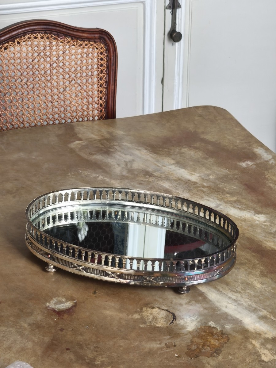 Louis XVI Style Oval Table Centrepiece In Silver Metal, 19th Century