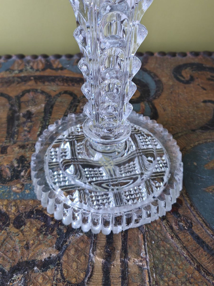 Paire de Bougeoirs en cristal pressé probablement Baccarat (avant 1860)-photo-2