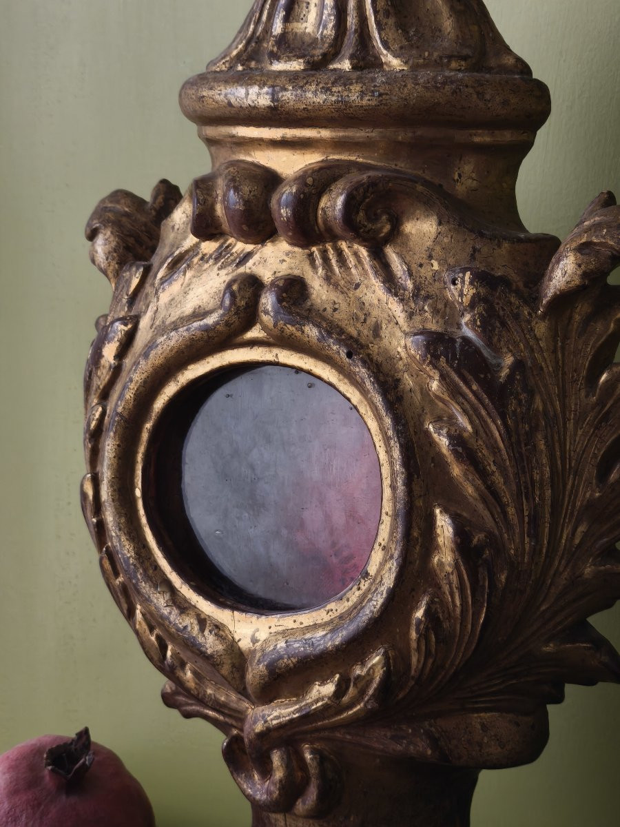 Reliquaire Monstrance en bois sculpté et doré avec verre soufflé, XVIIIe siècle-photo-2
