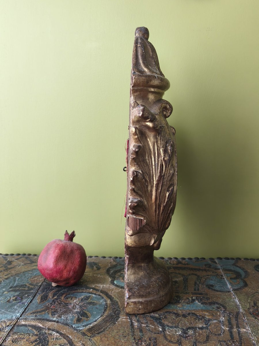 Reliquaire Monstrance en bois sculpté et doré avec verre soufflé, XVIIIe siècle-photo-3