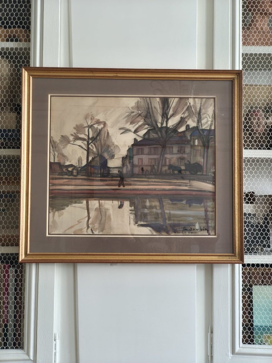 The Canal At Saint-denis, Gouache, Signed Georges Joubin (1888-1983), Montmartre School-photo-2