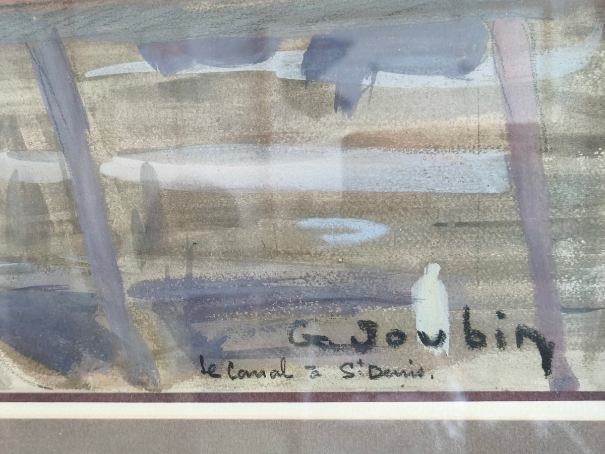 The Canal At Saint-denis, Gouache, Signed Georges Joubin (1888-1983), Montmartre School-photo-3
