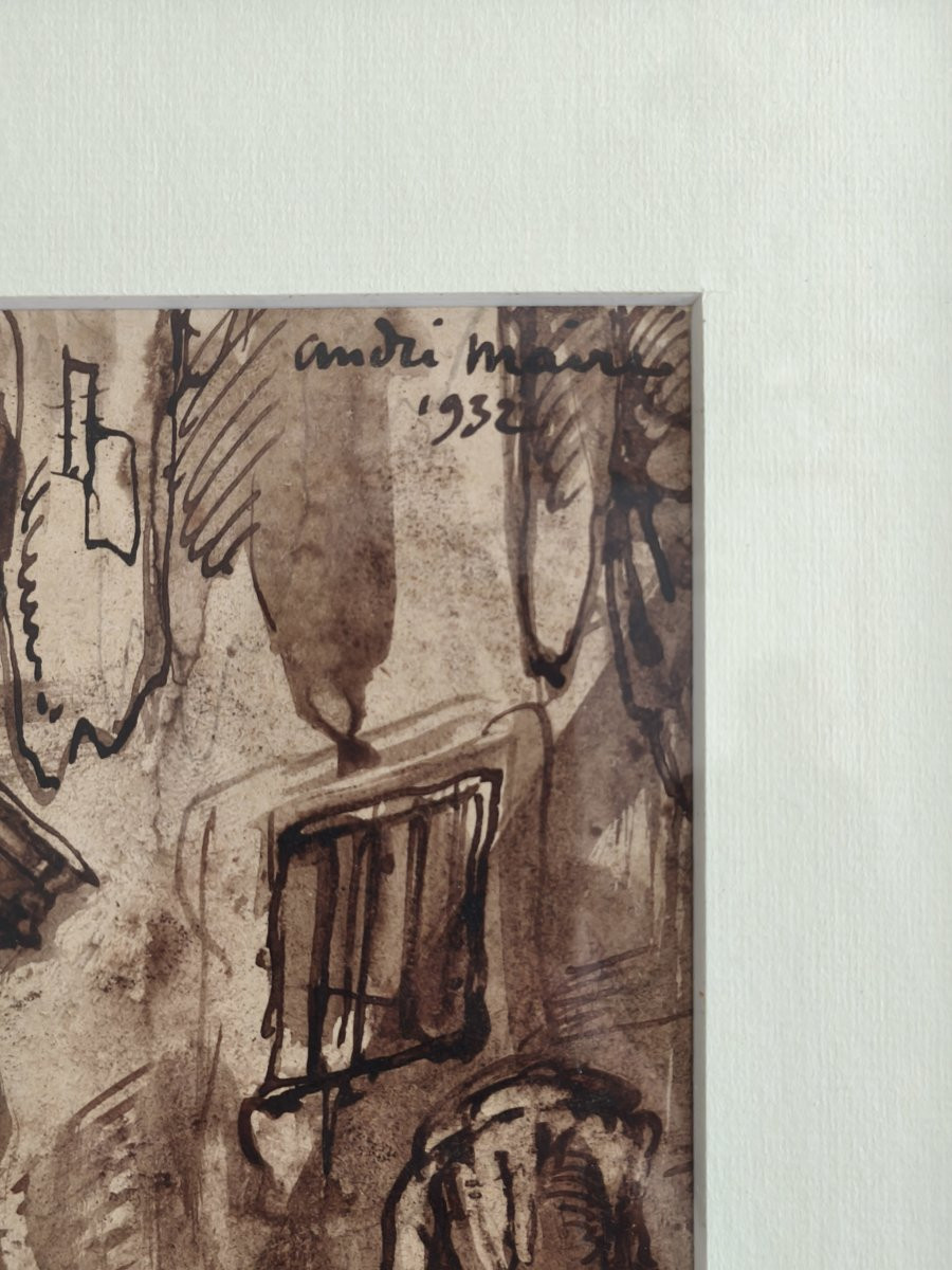 Vue de fontaine, encre et lavis brun, signé André Maire (1898-1984), daté de 1932-photo-3