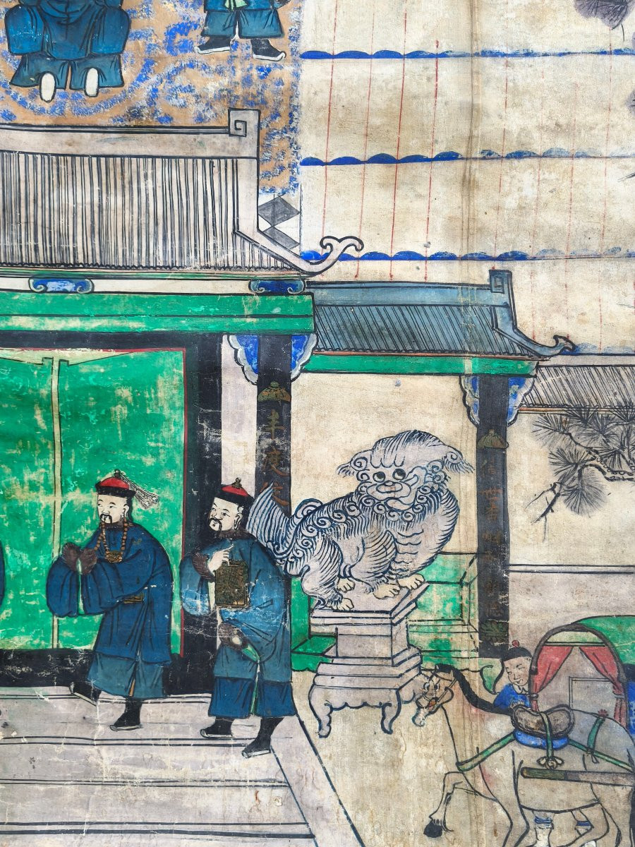 Grand rouleau chinois représentant une scène de culte des ancêtres, XIXe siècle-photo-2