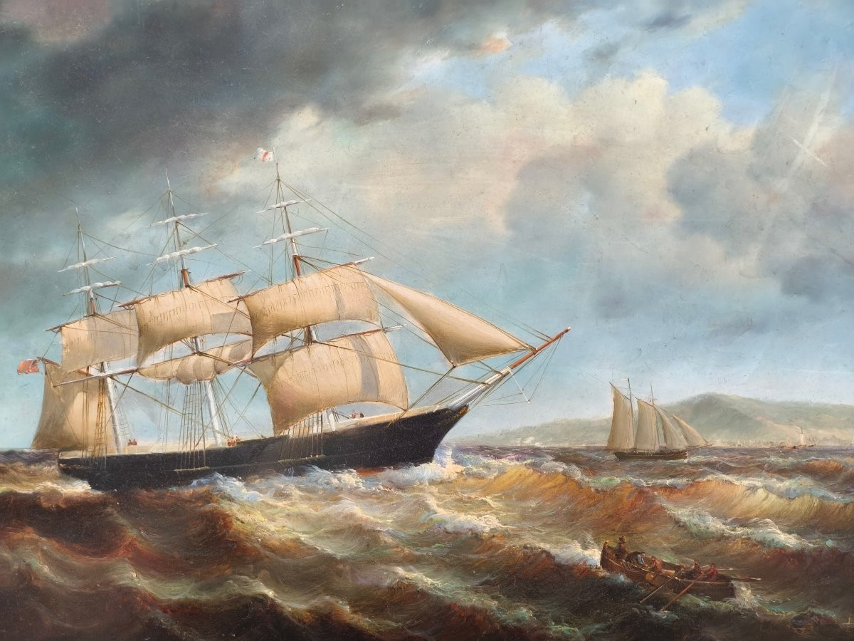 Marine au trois-mâts par temps de tempête, Jean Laurent, vers 1950-photo-1