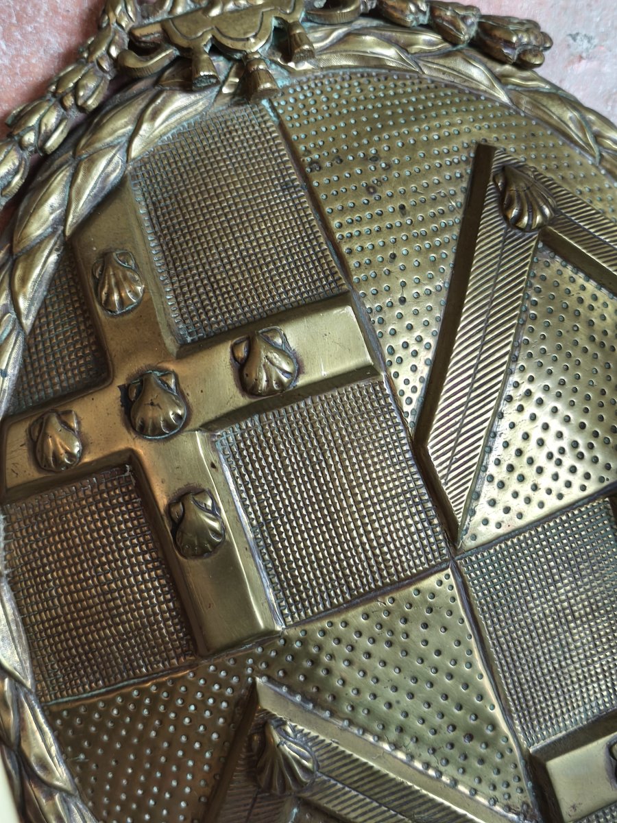 Pair Of Bronze And Brass Armorial Light Reflector Plates 19th Century-photo-5