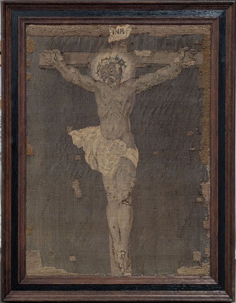 Fragment Of Tapestry Depicting Christ On The Cross, Probably Aubusson 17th Century