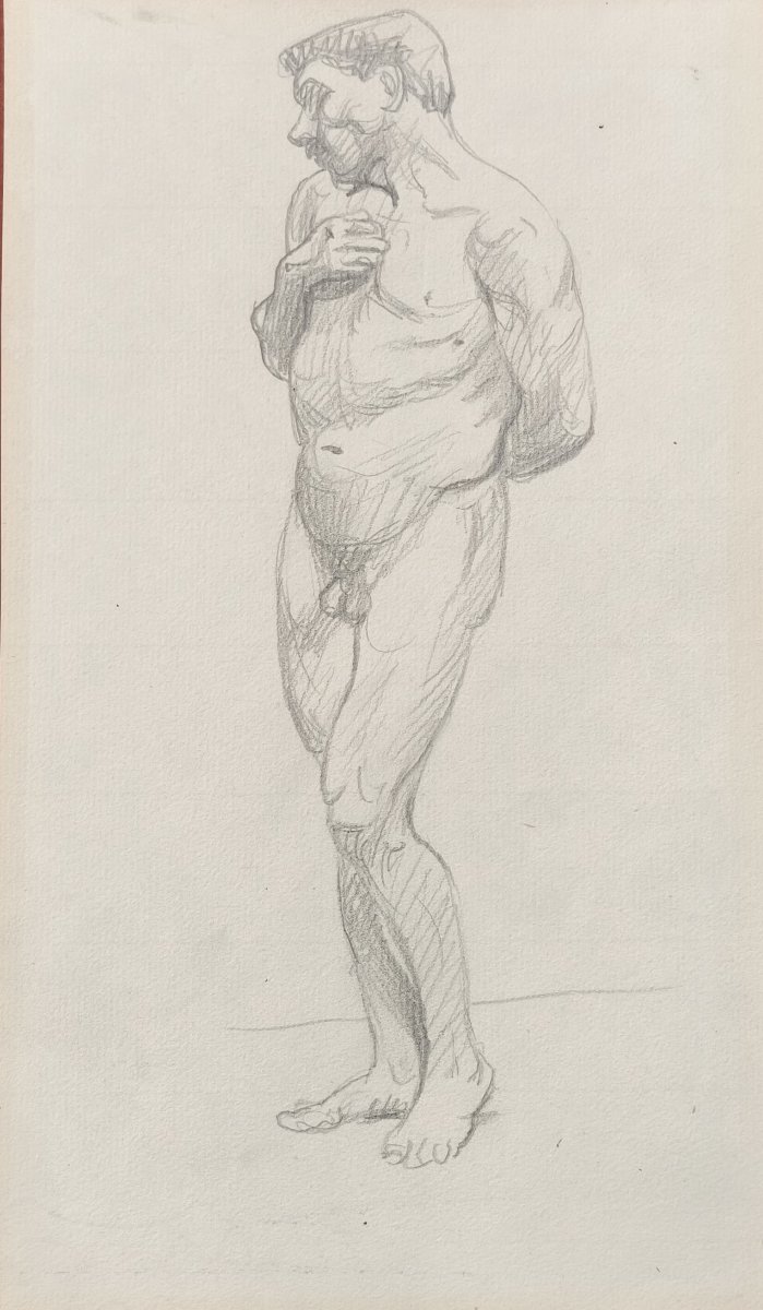 Etude Académie Masculine Original Drawing By Félix Vallotton