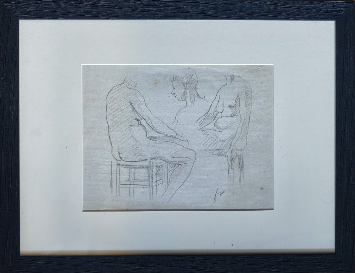 Etude Académie femmes nues dessin original par Félix Vallotton-photo-1