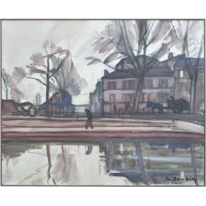 The Canal At Saint-denis, Gouache, Signed Georges Joubin (1888-1983), Montmartre School