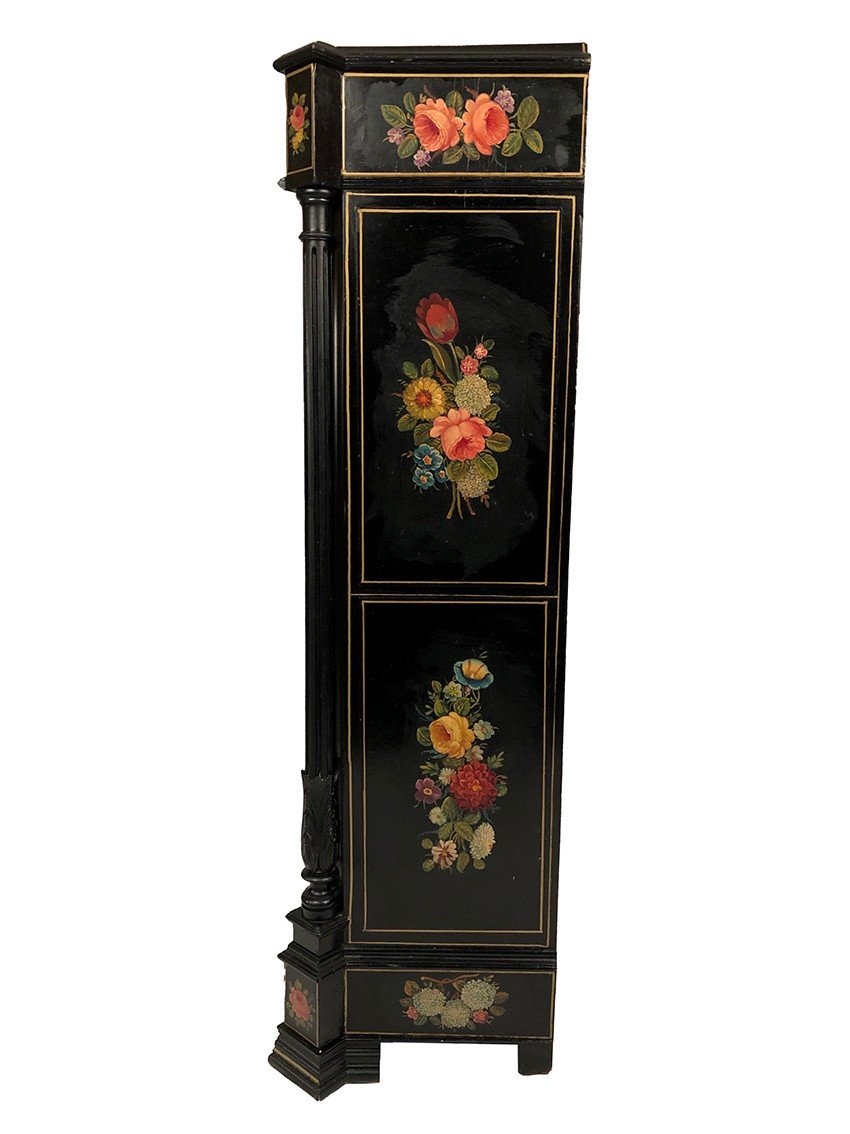 Secretary In Lacquered Wood With Rich Flower Decorations On A Black Background, 19th Century-photo-6