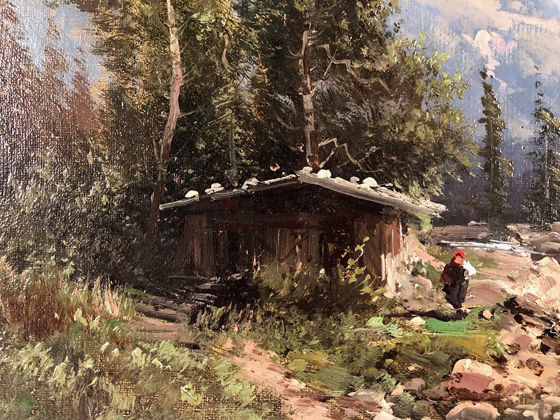 Emile Godchaux (1860-1938), Paysage De Montagne Huile Sur Toile Signée, Encadrée-photo-3