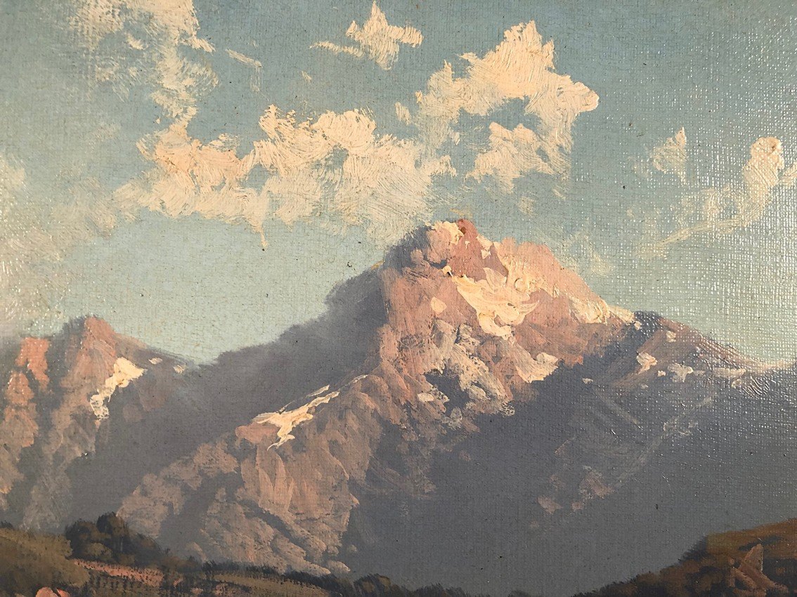 Emile Godchaux (1860-1938), Paysage De Montagne Huile Sur Toile Signée, Encadrée-photo-4