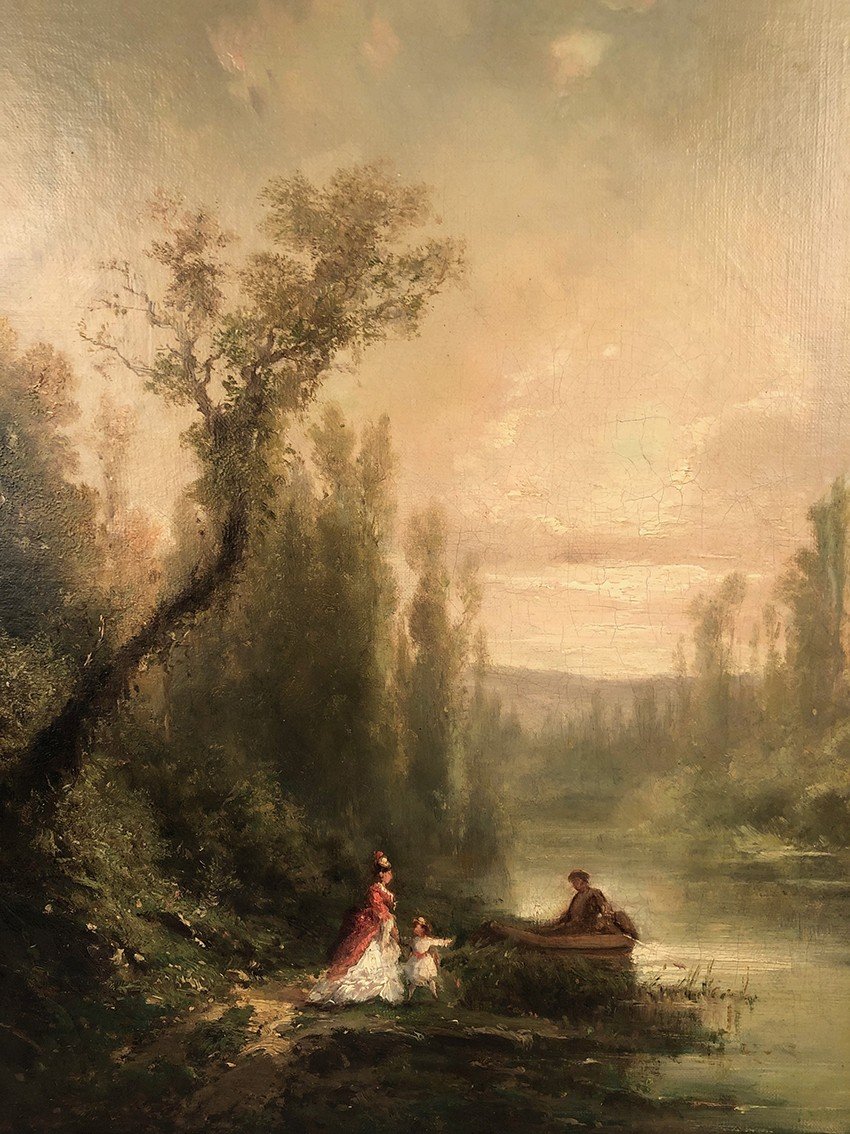 Pair Of Oils On Canvas, 19th Century Animated Landscapes-photo-2