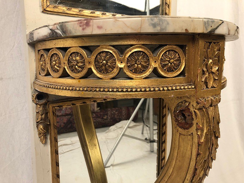Large Louis XVI Style Woodwork Element, Console And Trumeau-photo-3